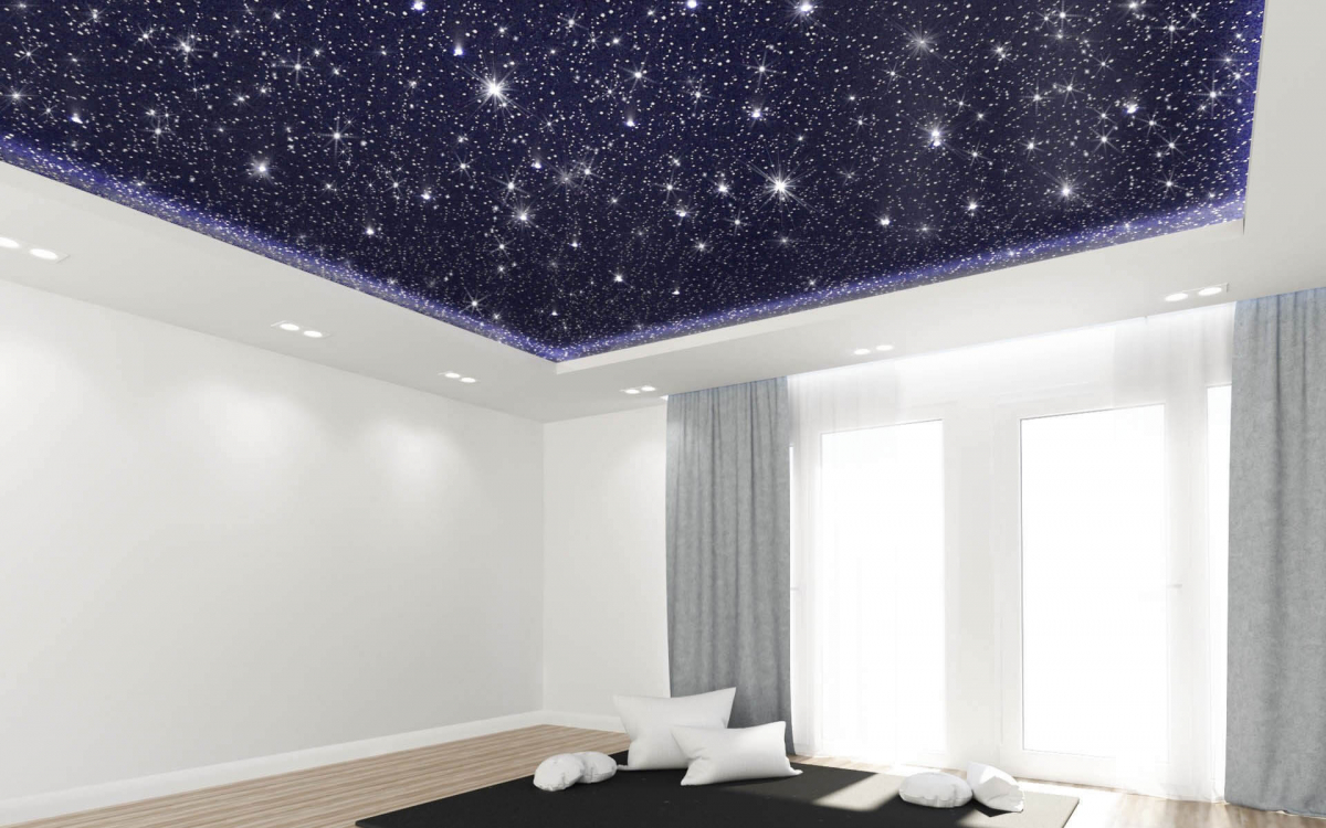 Двухуровневый натяжной потолок с светодиодной подсветкой 10 м²
